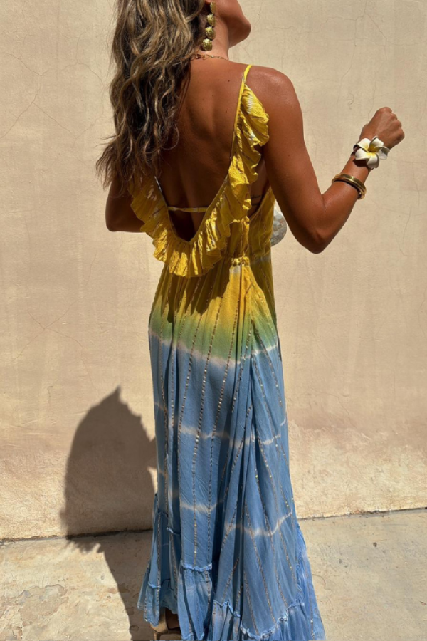LP | Maxi abito tie-dye in lurex oro