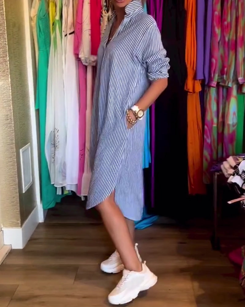 LP | Abito camicia a righe con collo a bavero
