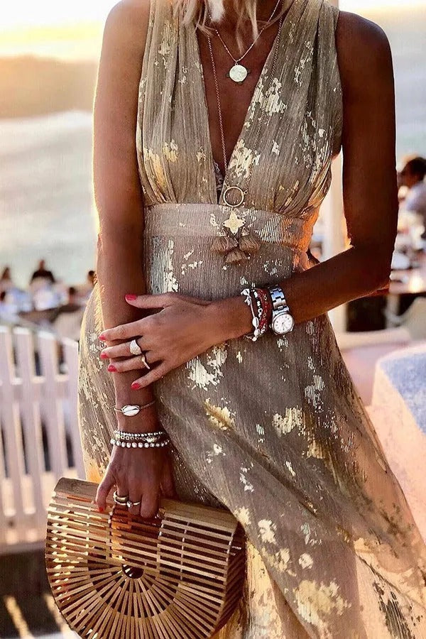 LP | Maxi abito Golden Sunset Stories con scollo a V