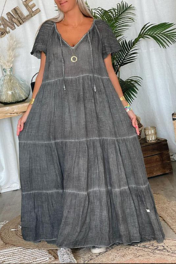 LP | Maxi abito casual patchwork in cotone e lino