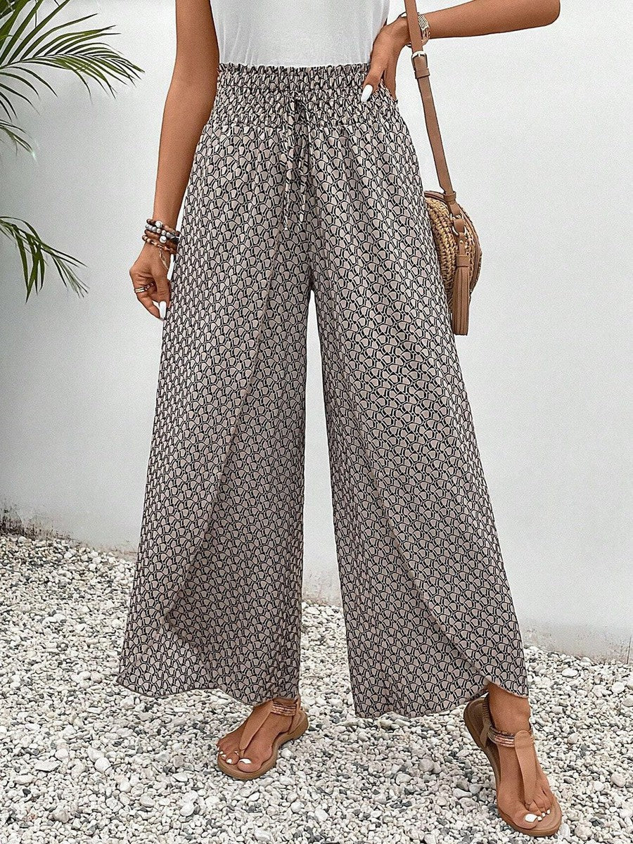 LP | Pantaloni con stampa marrone con coulisse elastica in vita