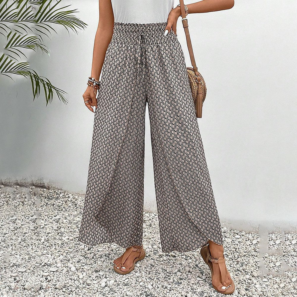 LP | Pantaloni con stampa marrone con coulisse elastica in vita