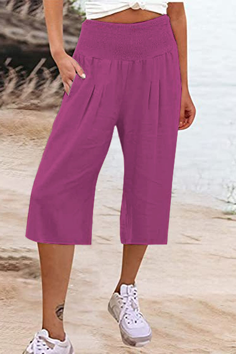 LP | Borsa solida casual e semplice allentata a vita alta a gamba larga Pantaloni tinta unita (15 colori)