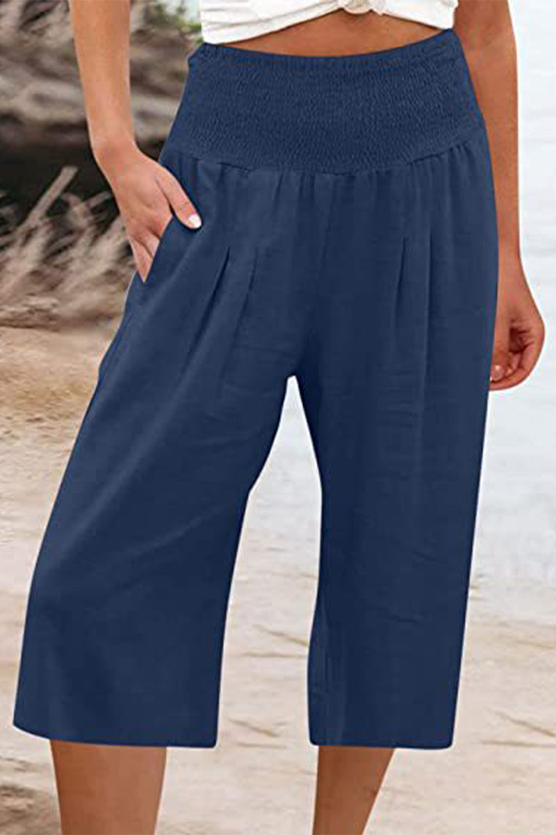 LP | Borsa solida casual e semplice allentata a vita alta a gamba larga Pantaloni tinta unita (15 colori)