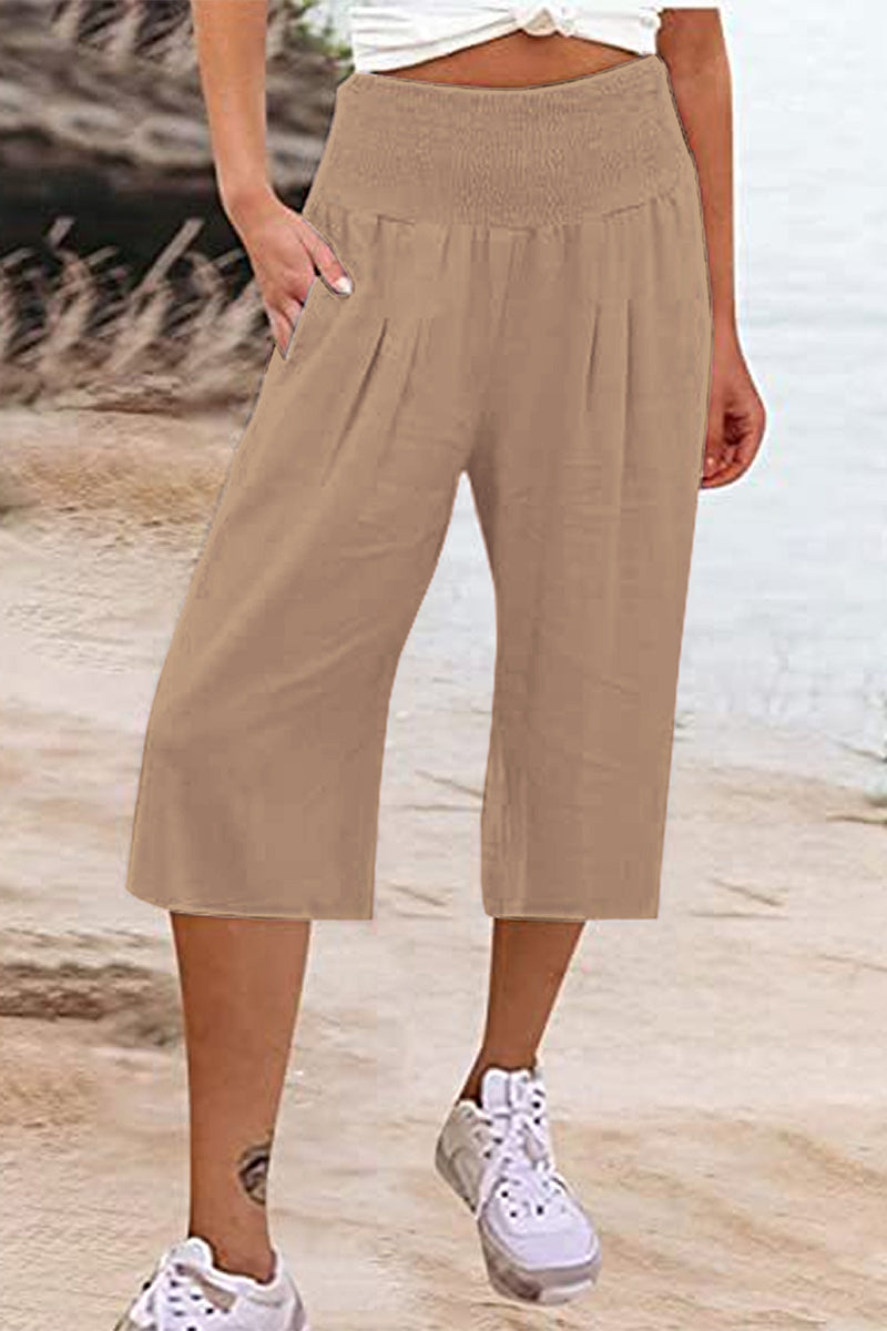 LP | Borsa solida casual e semplice allentata a vita alta a gamba larga Pantaloni tinta unita (15 colori)