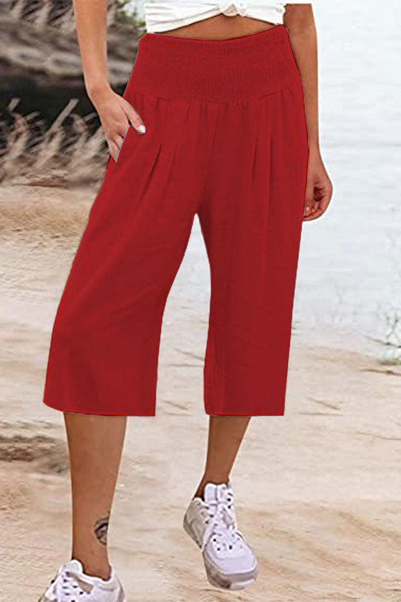 LP | Borsa solida casual e semplice allentata a vita alta a gamba larga Pantaloni tinta unita (15 colori)