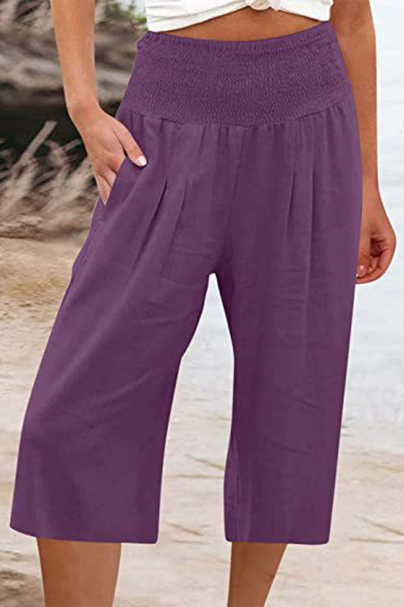 LP | Borsa solida casual e semplice allentata a vita alta a gamba larga Pantaloni tinta unita (15 colori)