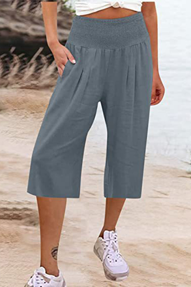LP | Borsa solida casual e semplice allentata a vita alta a gamba larga Pantaloni tinta unita (15 colori)