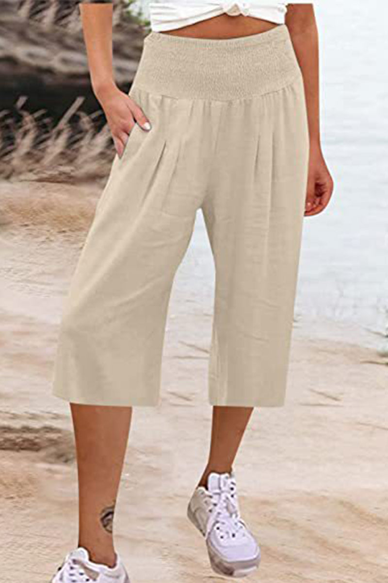 LP | Borsa solida casual e semplice allentata a vita alta a gamba larga Pantaloni tinta unita (15 colori)