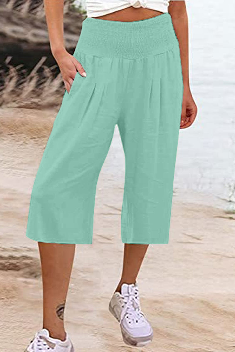 LP | Borsa solida casual e semplice allentata a vita alta a gamba larga Pantaloni tinta unita (15 colori)