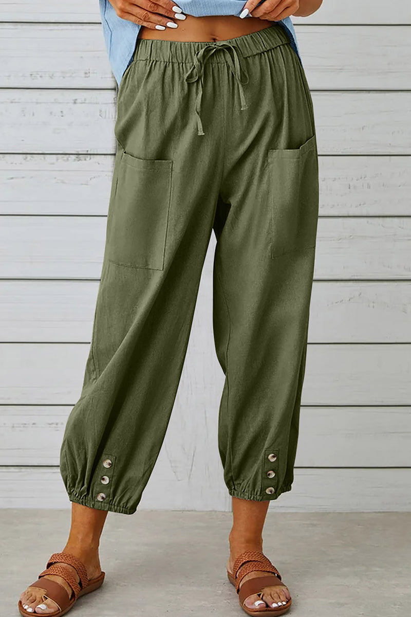 LP | Tasca solida casual allentata a vita alta gamba larga pantaloni di colore solido (10 colori)