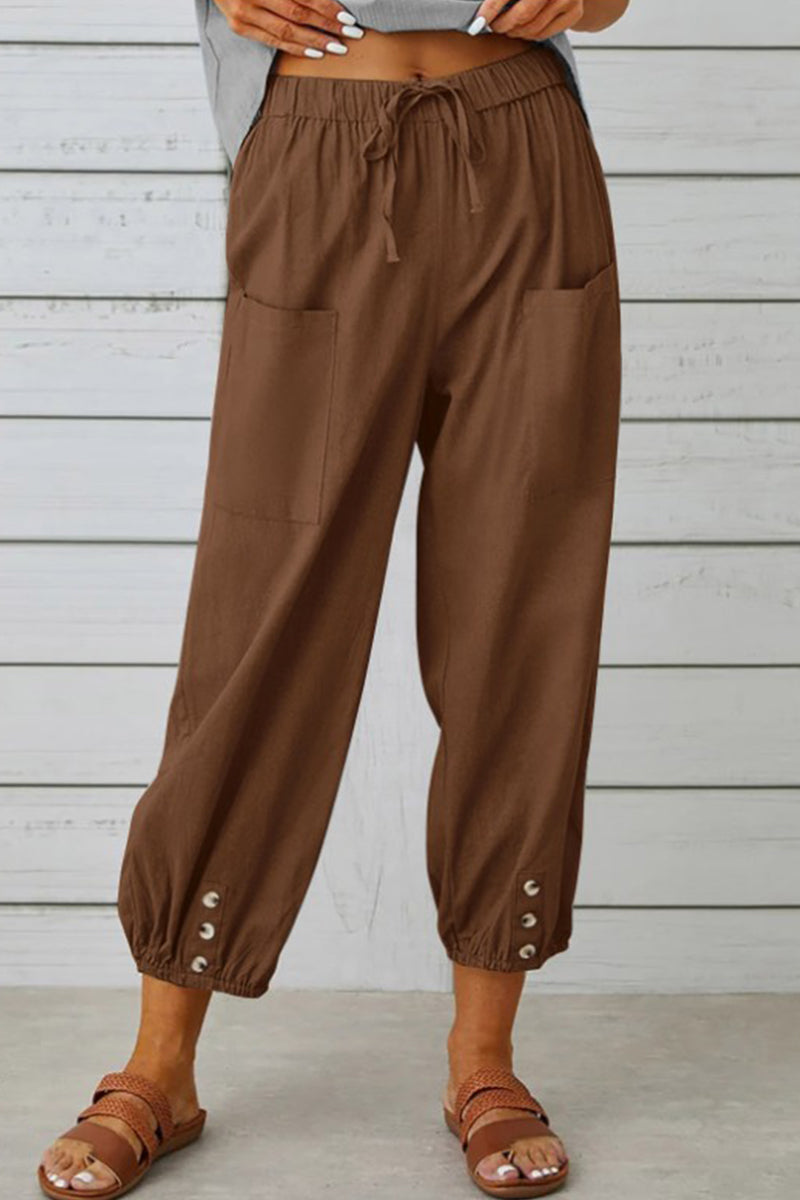 LP | Tasca solida casual allentata a vita alta gamba larga pantaloni di colore solido (10 colori)
