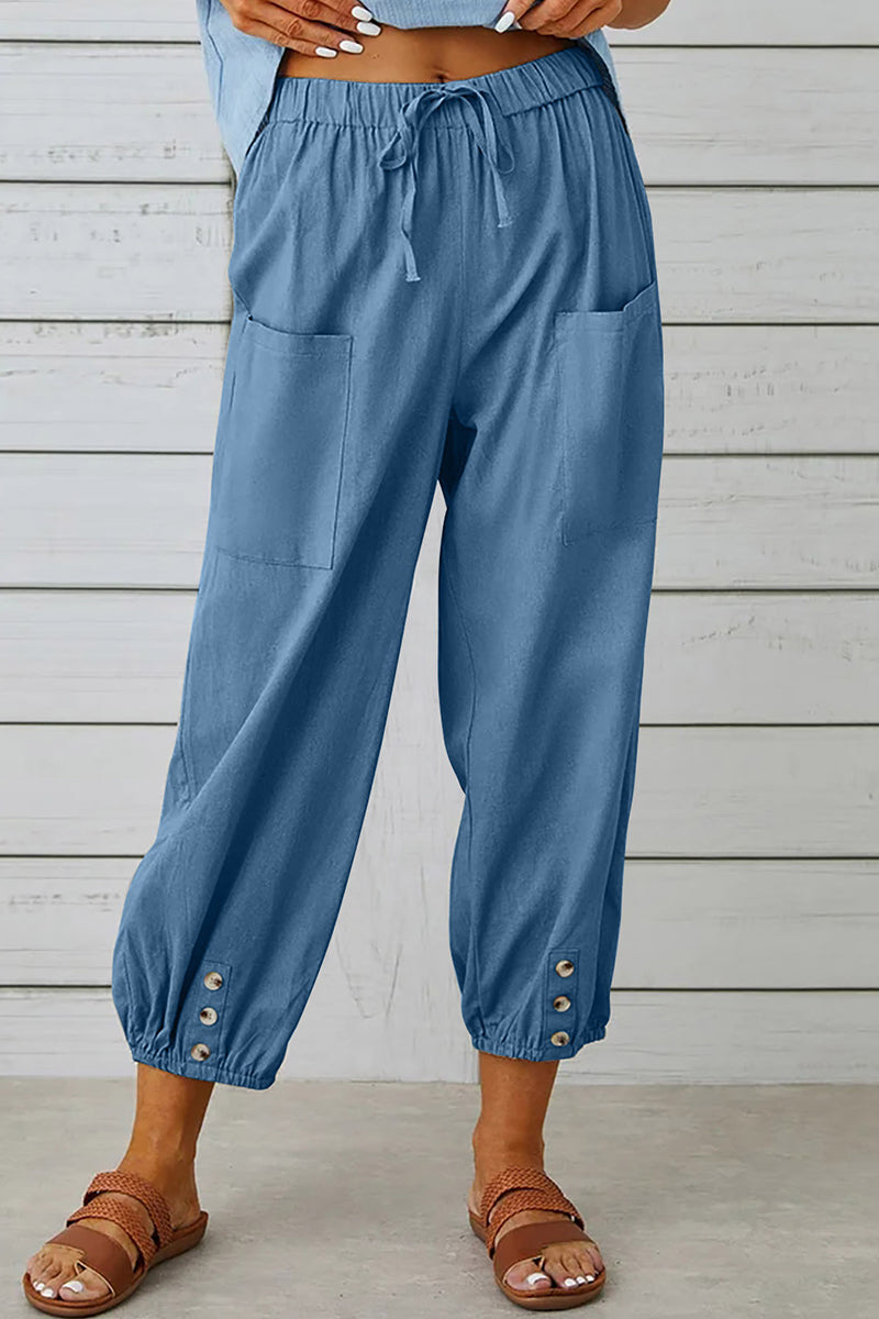 LP | Tasca solida casual allentata a vita alta gamba larga pantaloni di colore solido (10 colori)
