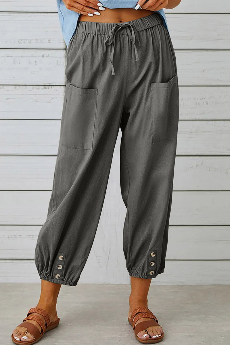 LP | Tasca solida casual allentata a vita alta gamba larga pantaloni di colore solido (10 colori)