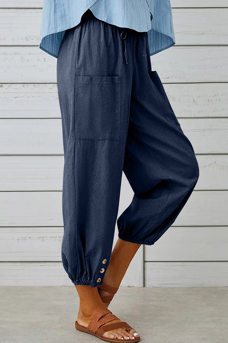 LP | Tasca solida casual allentata a vita alta gamba larga pantaloni di colore solido (10 colori)