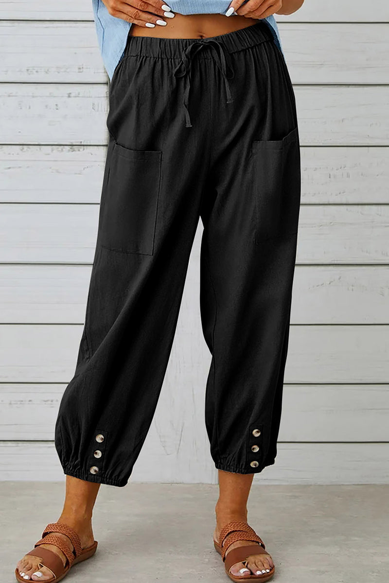 LP | Tasca solida casual allentata a vita alta gamba larga pantaloni di colore solido (10 colori)