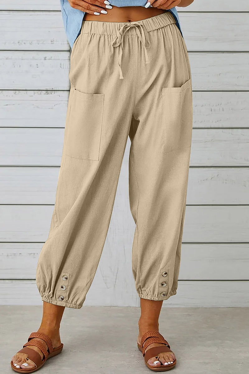 LP | Tasca solida casual allentata a vita alta gamba larga pantaloni di colore solido (10 colori)