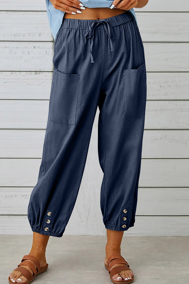 LP | Tasca solida casual allentata a vita alta gamba larga pantaloni di colore solido (10 colori)