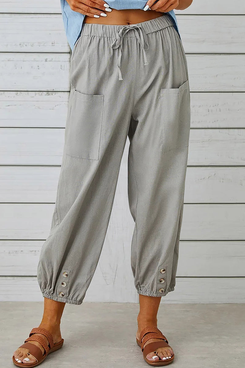 LP | Tasca solida casual allentata a vita alta gamba larga pantaloni di colore solido (10 colori)