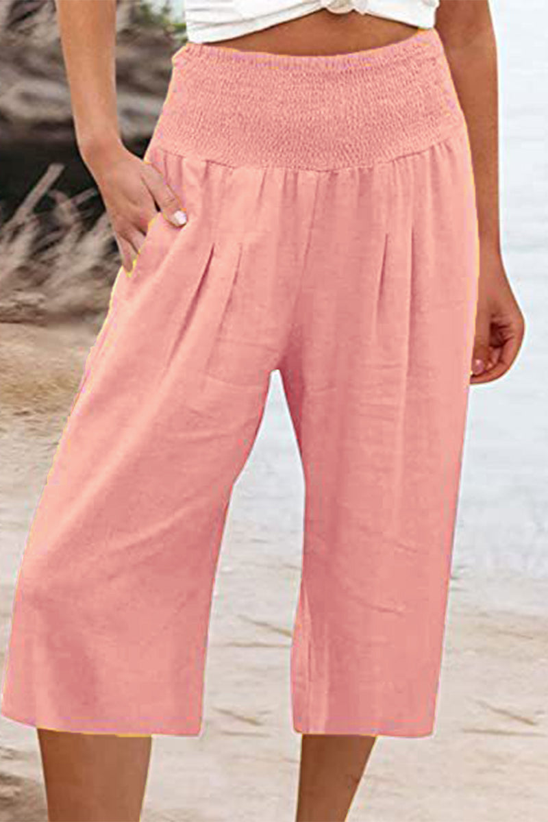 LP | Borsa solida casual e semplice allentata a vita alta a gamba larga Pantaloni tinta unita (15 colori)