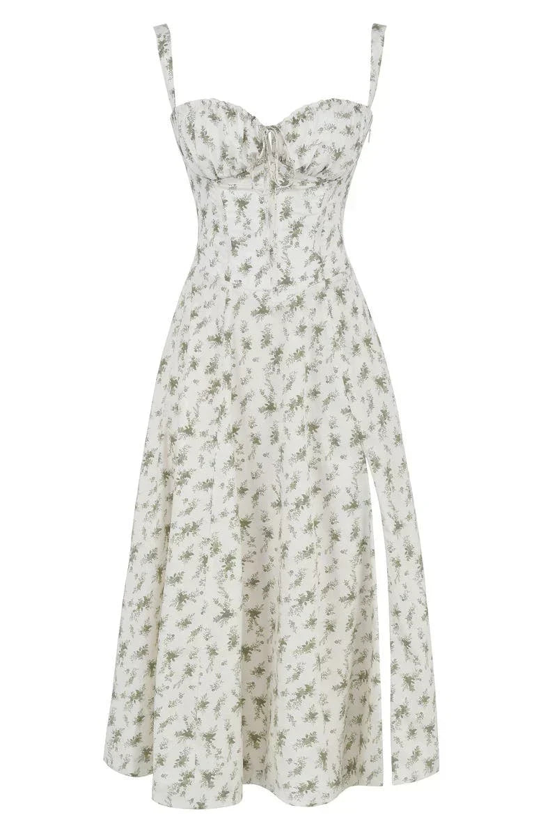 LP | Abito bustier con motivo floreale e cintura in vita