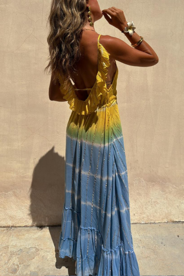 LP | Maxi abito tie-dye in lurex oro