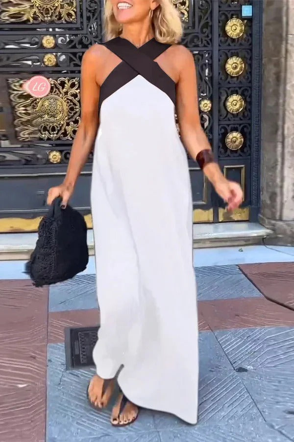 LP | Maxi abito elegante senza maniche, senza schienale, con incrocio, allentato