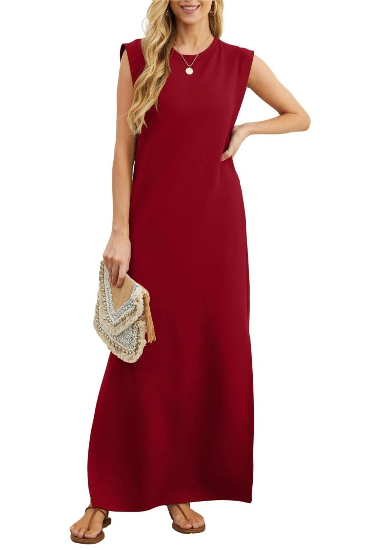 LP | Maxi abito donna casual senza pieghe con spacco