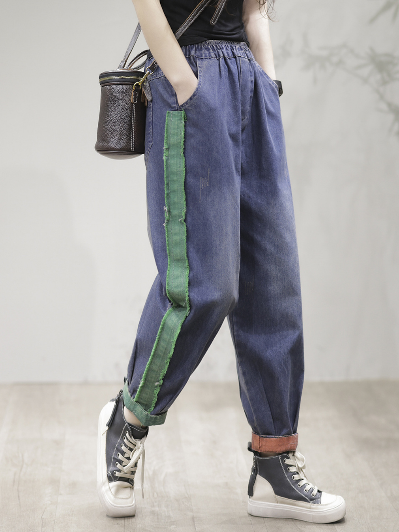LP | Casual Vintage Allentato Fit Patch Denim Bottom Jeans Pantaloni