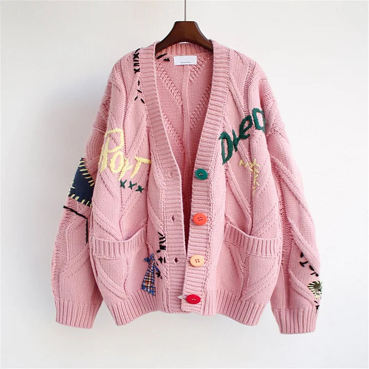 LP Maglia ricamata a mano da donna allentata corta