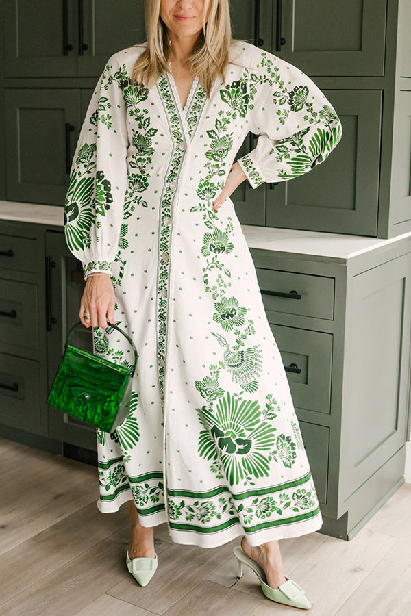 LP | Stampa unica Pulsante giù camicia a maniche lunghe Maxi Dress
