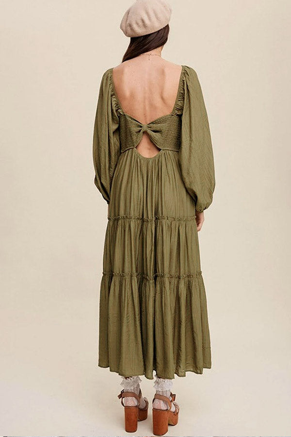 LP | Verde Maxi abito a righe con scollo a V e fiocco con volant