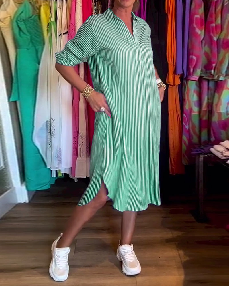 LP | Abito camicia a righe con collo a bavero
