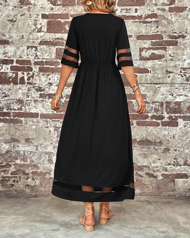 LP | Abito elegante con maniche in rete a righe