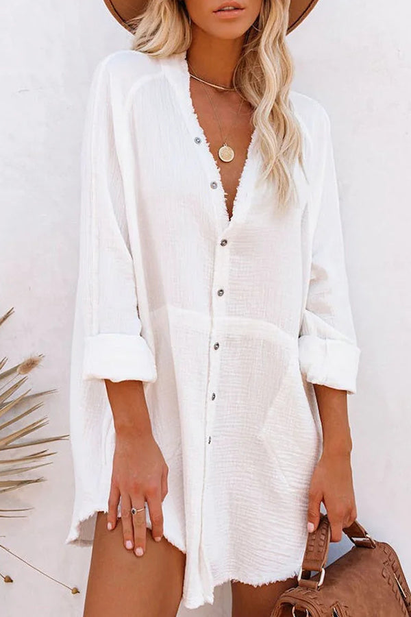 LP | Giacca allentata di media lunghezza Camicia casual a tinta unita Mini Dress