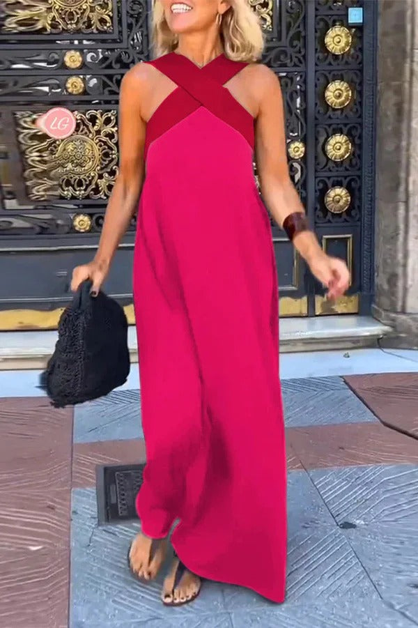 LP | Maxi abito elegante senza maniche, senza schienale, con incrocio, allentato