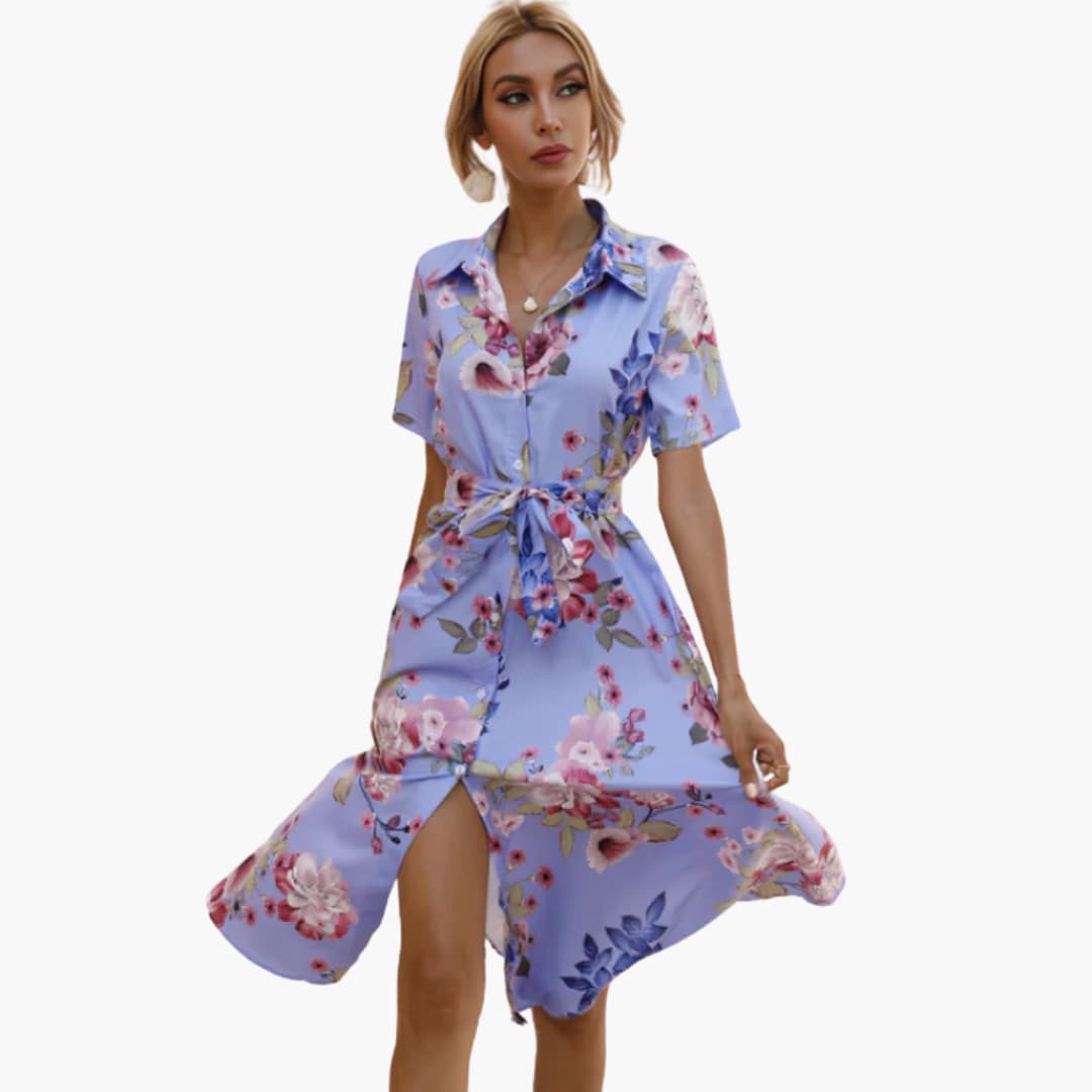 LP | Abito camicia floreale da donna con maniche corte e cintura in vita