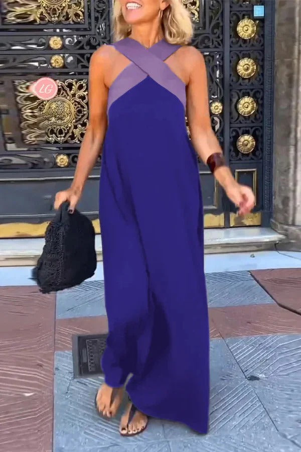 LP | Maxi abito elegante senza maniche, senza schienale, con incrocio, allentato
