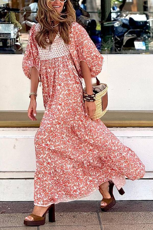 LP | Boheme Lifestyle Maxi abito stampato con maniche a sbuffo