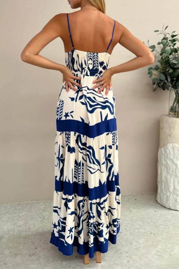 LP | Elegante maxi abito arricciato con stampa floreale