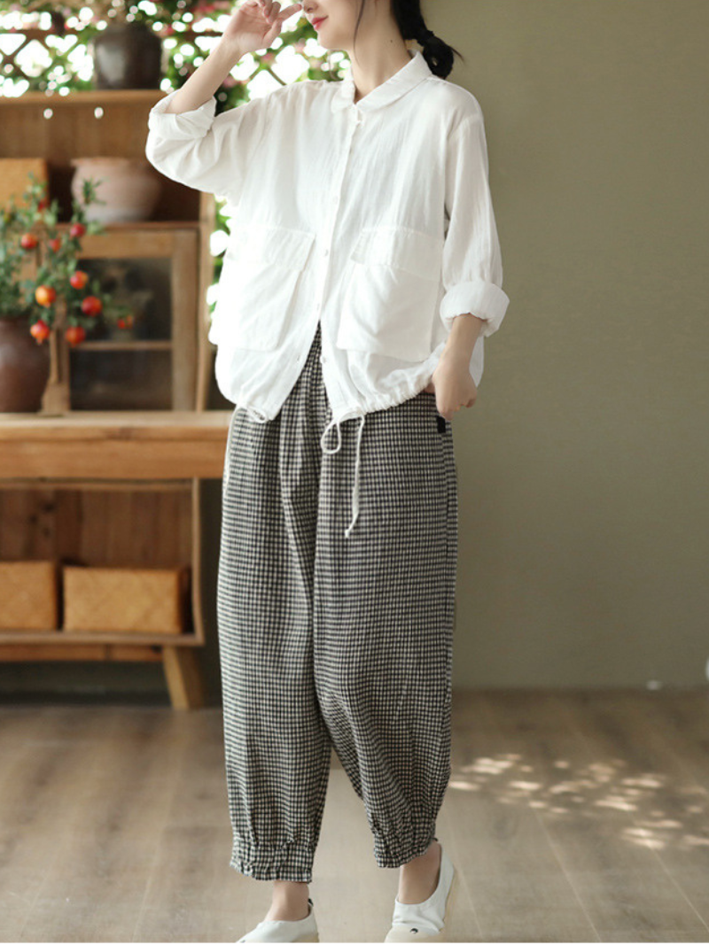 LP | Vita elastica a quadri Pantaloni casual harem Pantaloni fondo