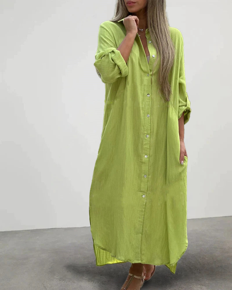LP | Casual collare pulsante tasca manica lunga camicia abito