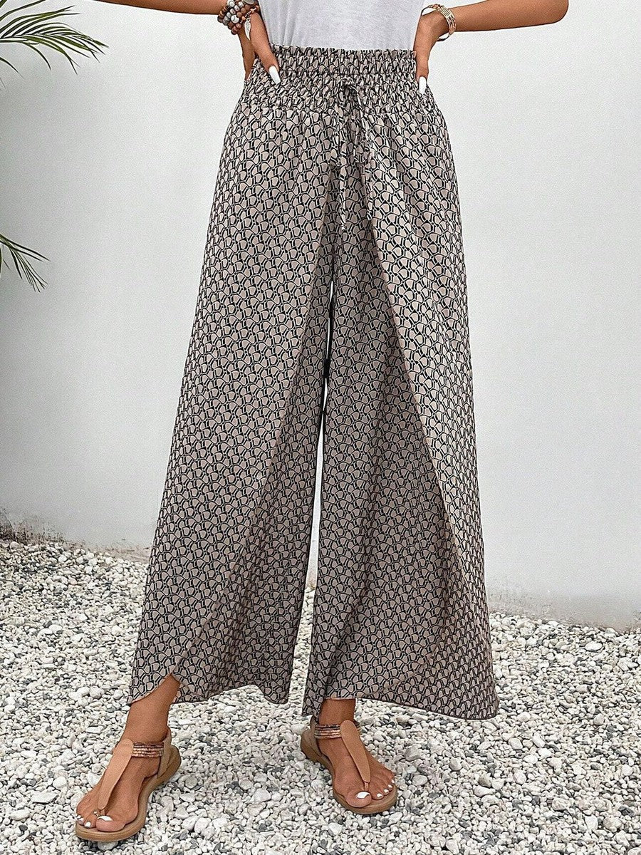 LP | Pantaloni con stampa marrone con coulisse elastica in vita