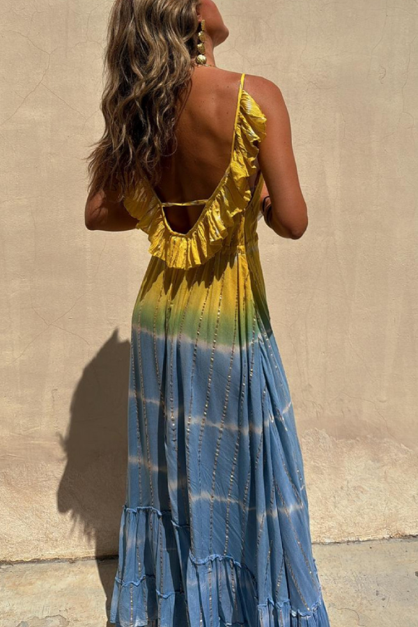 LP | Maxi abito tie-dye in lurex oro