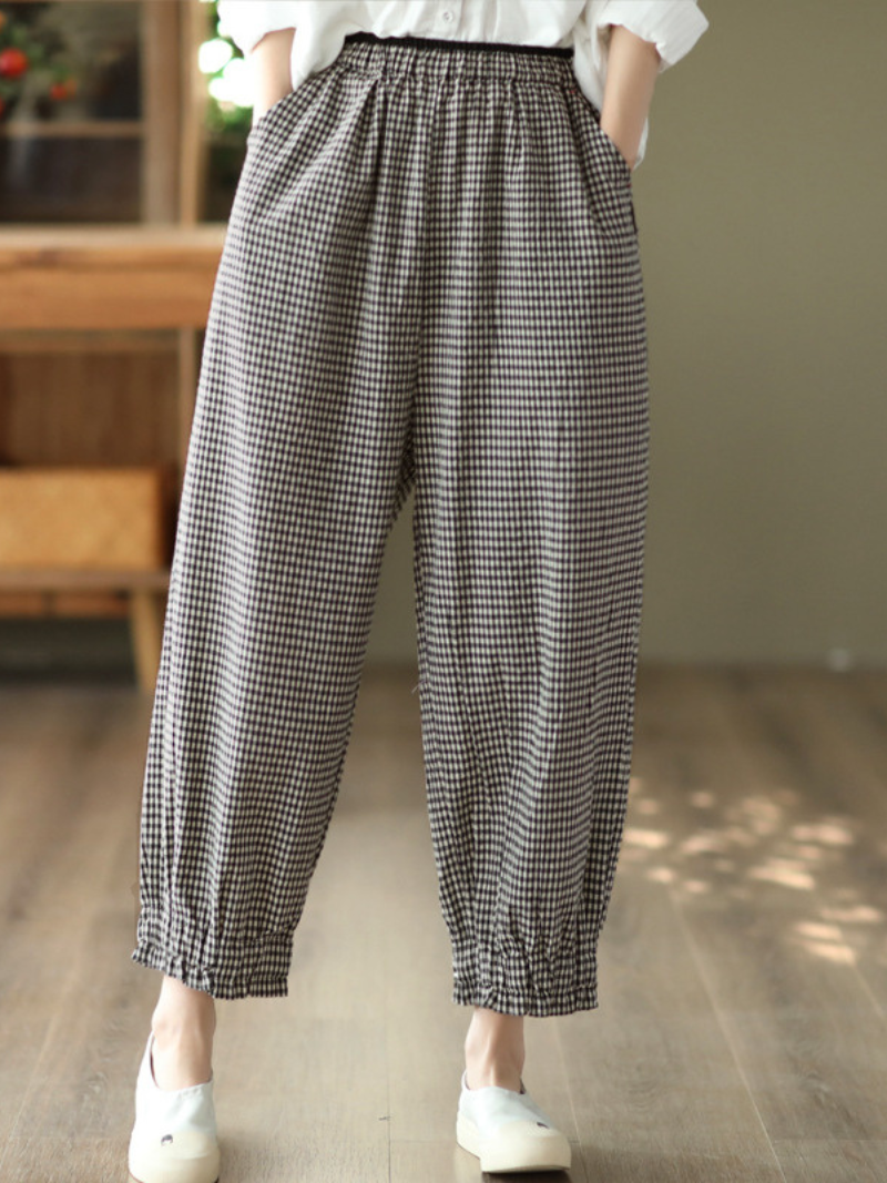 LP | Vita elastica a quadri Pantaloni casual harem Pantaloni fondo
