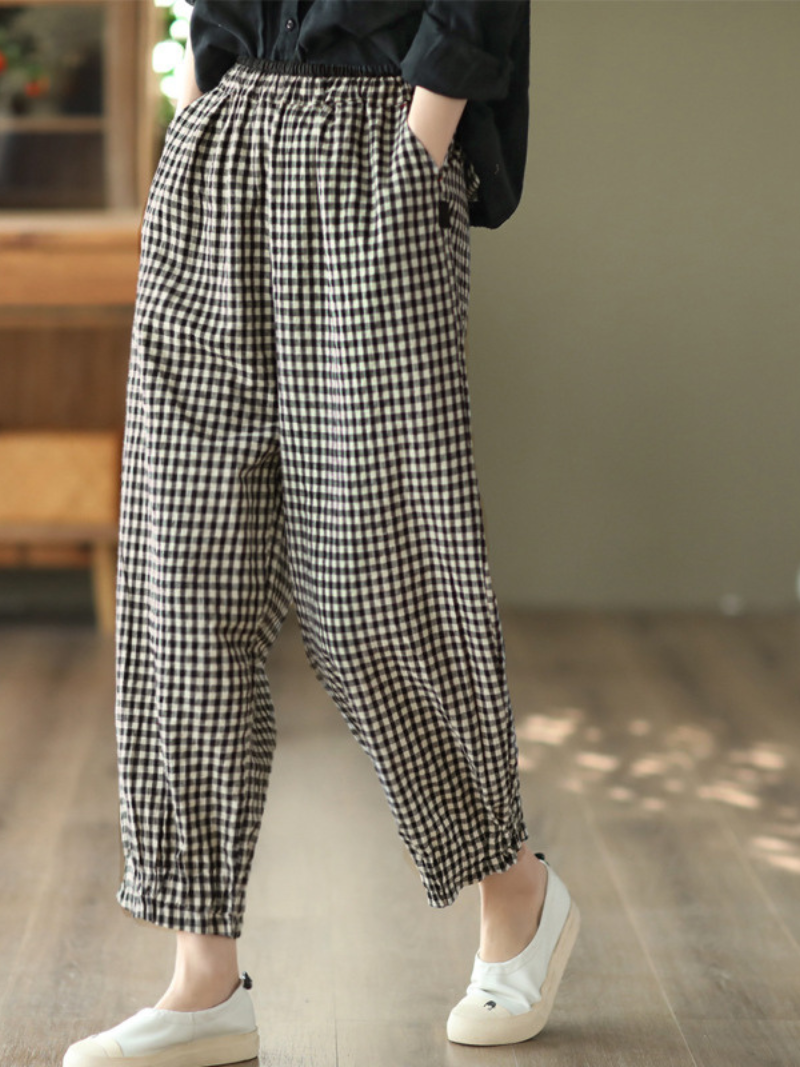 LP | Vita elastica a quadri Pantaloni casual harem Pantaloni fondo