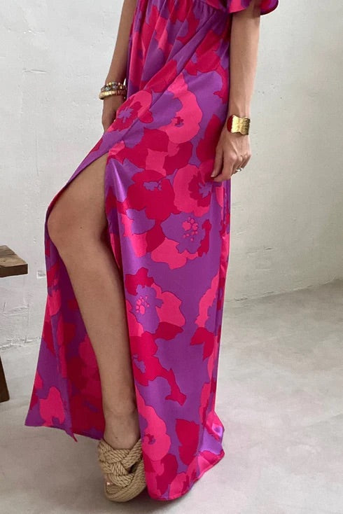 LP | Rose Abstract Floral Print - Maxi abito Dolman con scollatura a V
