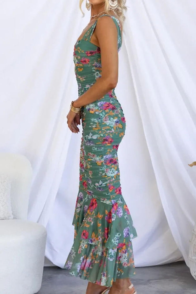 LP | Styled To Perfection Maxi abito floreale con orlo increspato e volant in rete