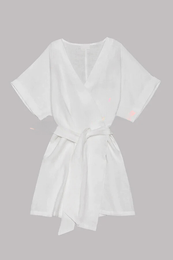 LP | mini abito kimono con cintura da taschino in misto cotone e lino