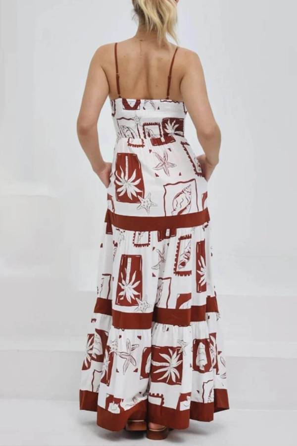 LP | Elegante maxi abito arricciato con stampa floreale
